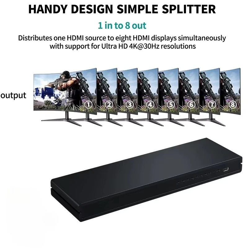 8 Port HDMI Splitter 1 in 8 out 4K 30Hz HDMI Video Signal Duplicator HDMI Display Duplicate for DVD PS3 PC TV Market Display