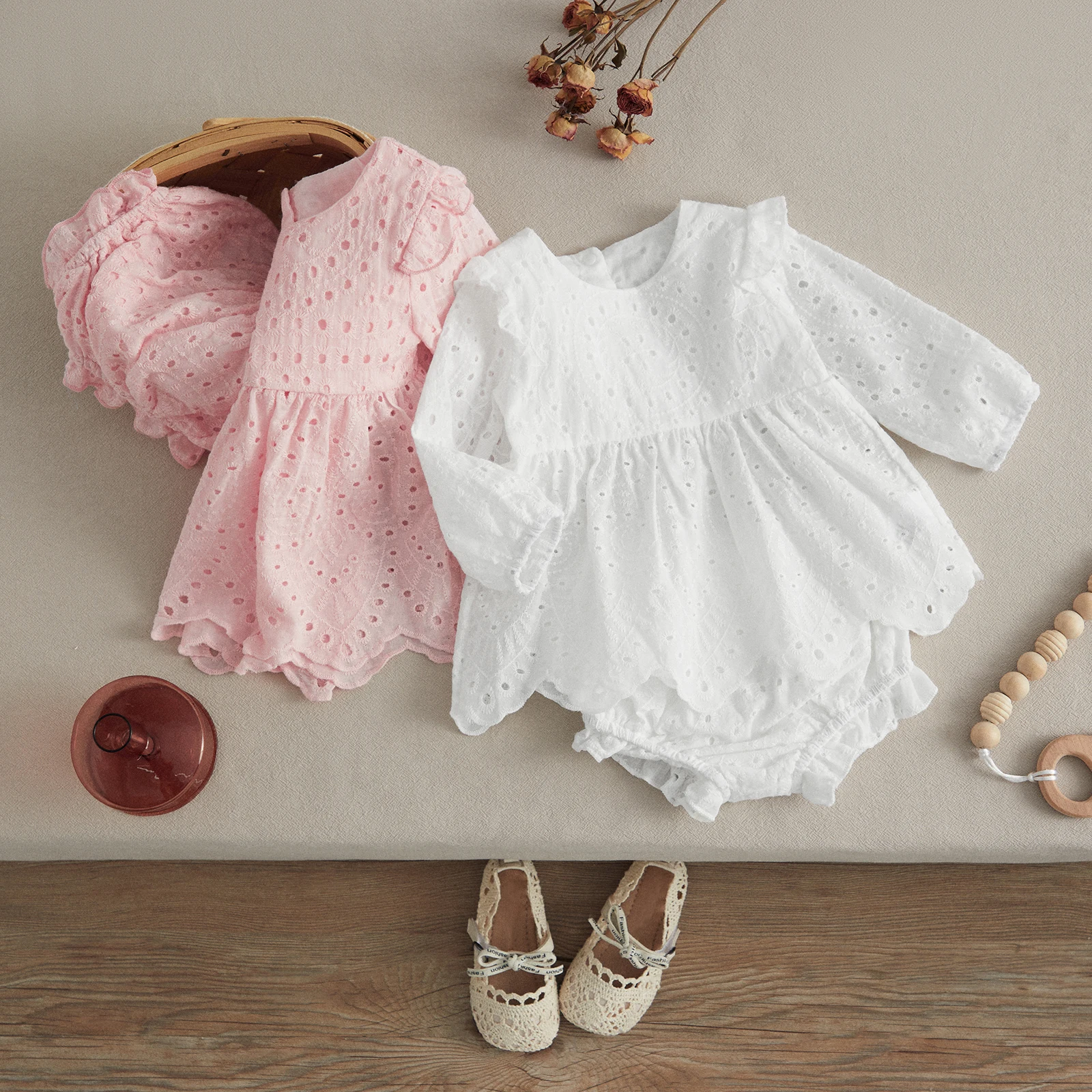 VISgogo Toddler Baby Girls Clothes Solid Color Cutout Round Neck Long Sleeve T-shirt Tops Ruffle Shorts Spring Fall Outfits