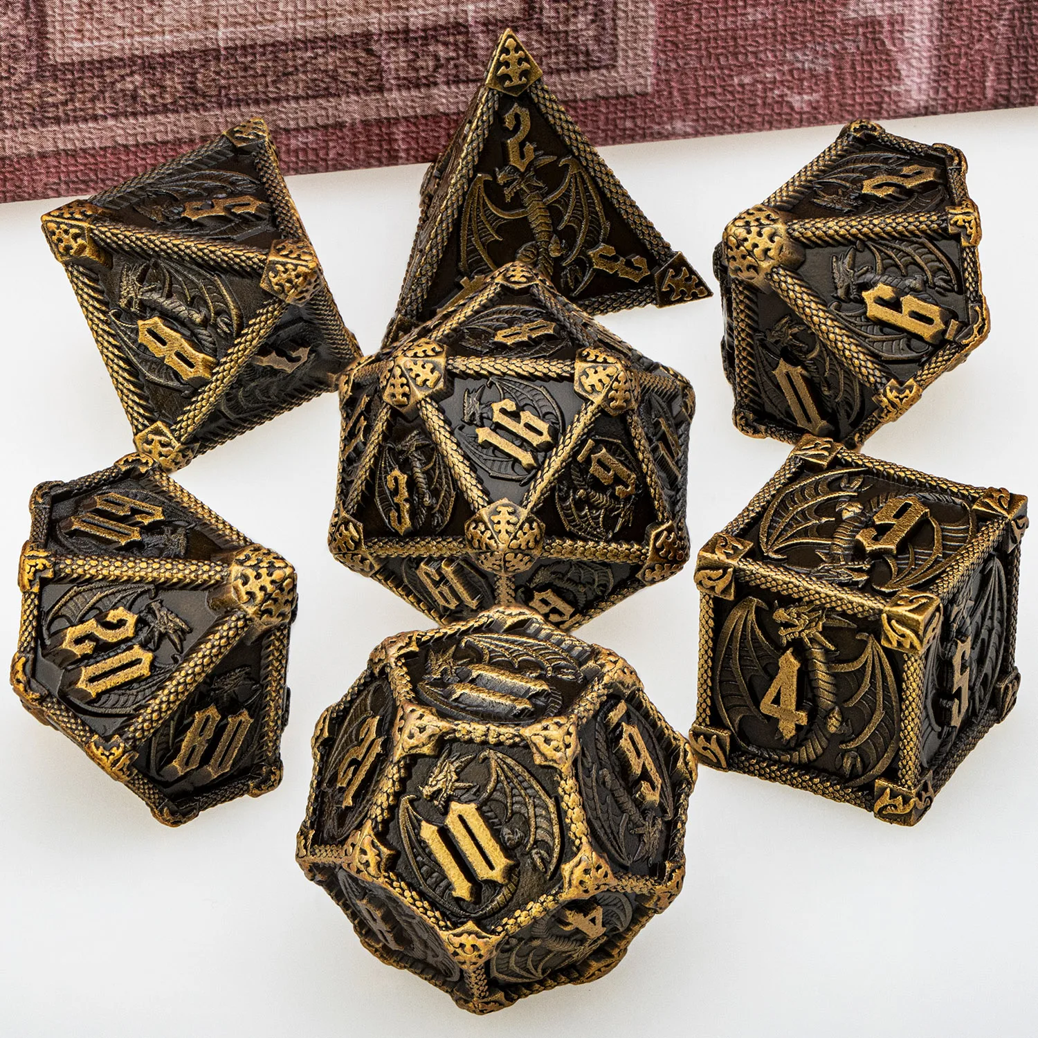 مجموعة نرد التنين المعدني لألعاب لعب الأدوار DND ، المحصنة والتنين ، متعدد السطوح D & D ، RPG D و D ، D20 ، D12 ، D10 ، D8 ، D6
