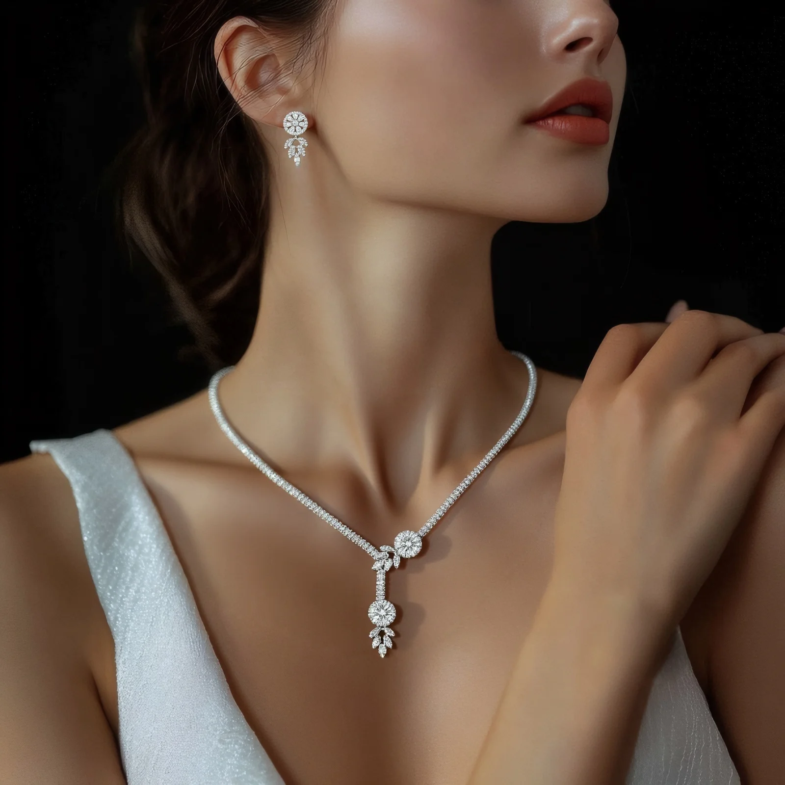 

HIBRIDE 4 Pcs Exquisite Sparkling Necklace Earrings Bracelet Ring Ladies Simple Jewellery Set Prom Party Wedding Gift S-757