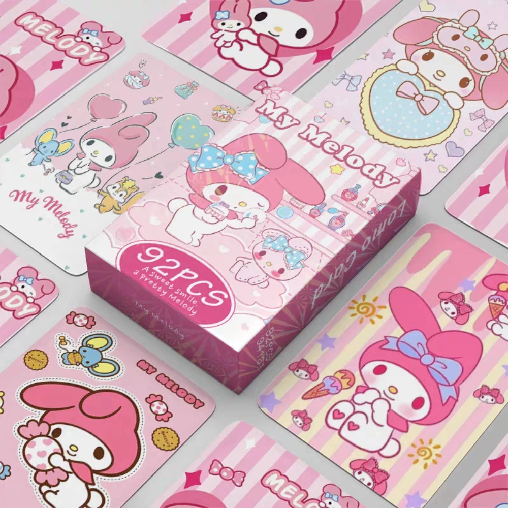 92Pcs Sanrio Hello Kitty Melody Sticker Card Anime Cinnamoroll Student Toys Ins Style 3-Inch Cartoon Small Cards Children'S Gift