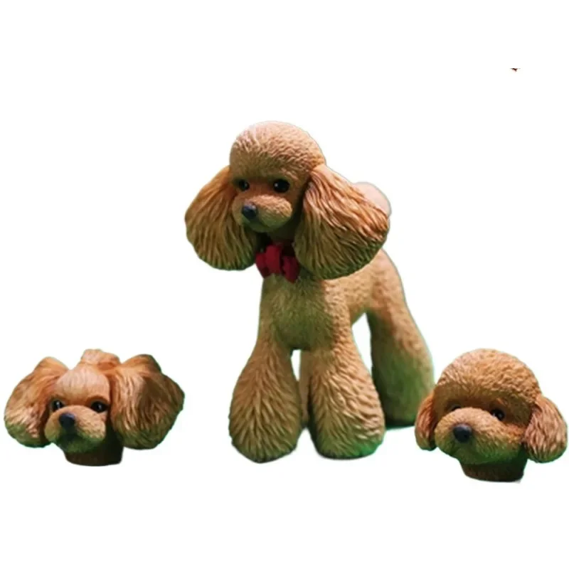 Simulation Teddy Poodle Model Pet Dog Toy Desk Animal Ornaments Mini Resin Pendulum