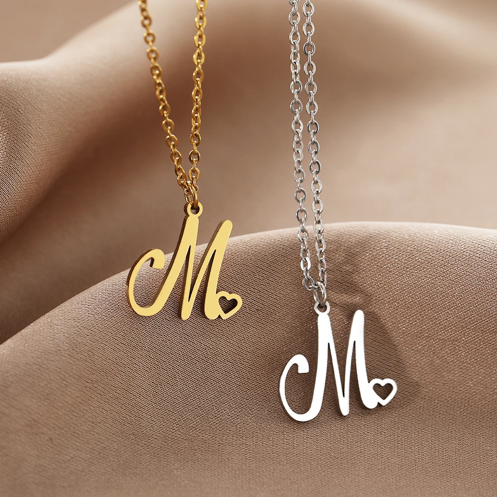 Stainless Steel Necklaces Letter M Heart Pendant Collar Chain Classic Fashion Texture Necklace For Women Jewelry Wedding  Gifts