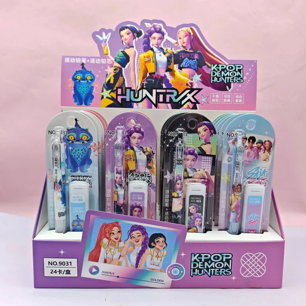 

2026 New Hot KPOP Demon Hunters Girls Mechanical Pencil Set Cartoon rumi Clicky Pencils for Students School Office Supplies Gift