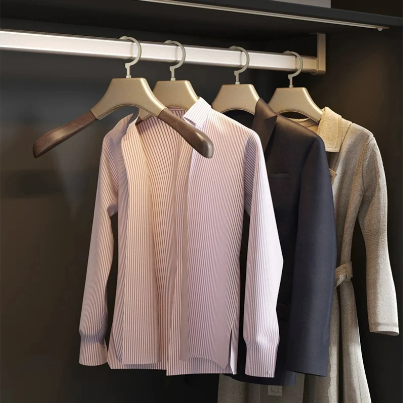 Walnut Wood Leather Hanger for Closet Vintage Clothes Rack for Home Wardrobe Anti Slip Suit Holder Premium Garment Organizer
