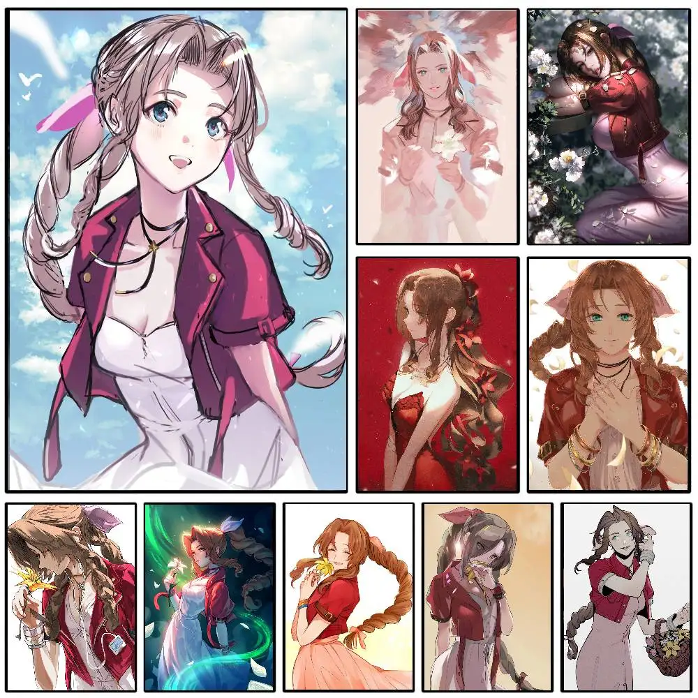 Aerith Animated Game F-FINAL FANTASY VII Poster Art Sticky Wall Waterproof Home Living Room Bedroom Bar Aesthetic Decoration