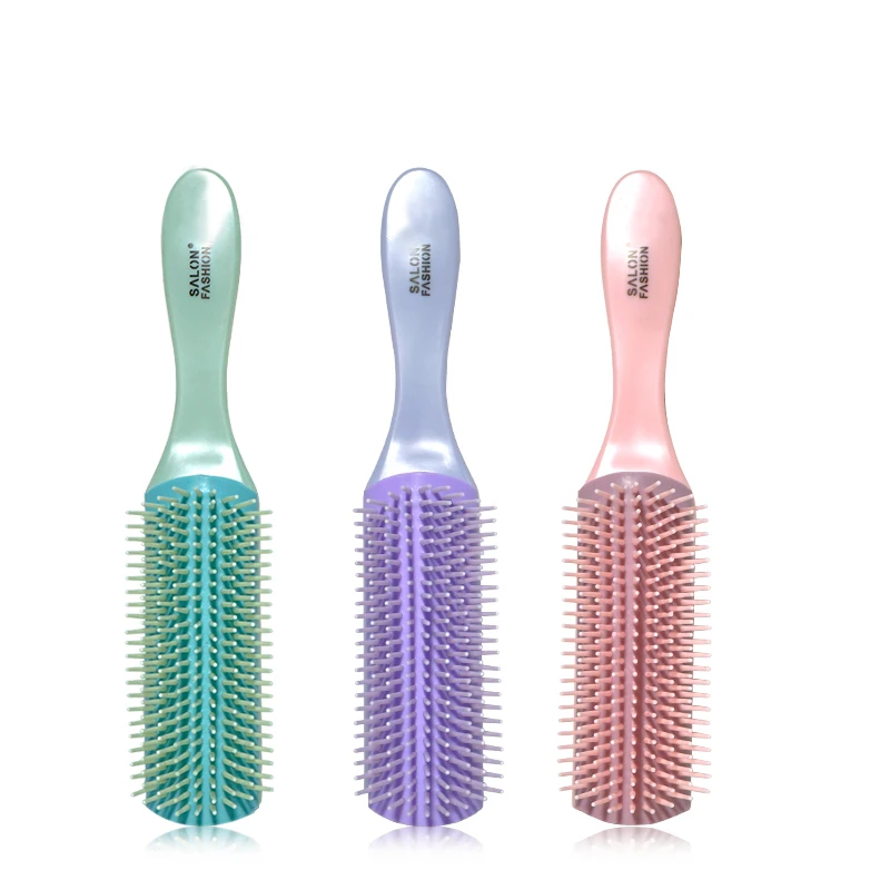 6 colores 9 filas cepillo de pelo desenredante Denman cepillo desenredante masajeador del cuero cabelludo salón de peluquería peine de pelo húmedo rizado recto