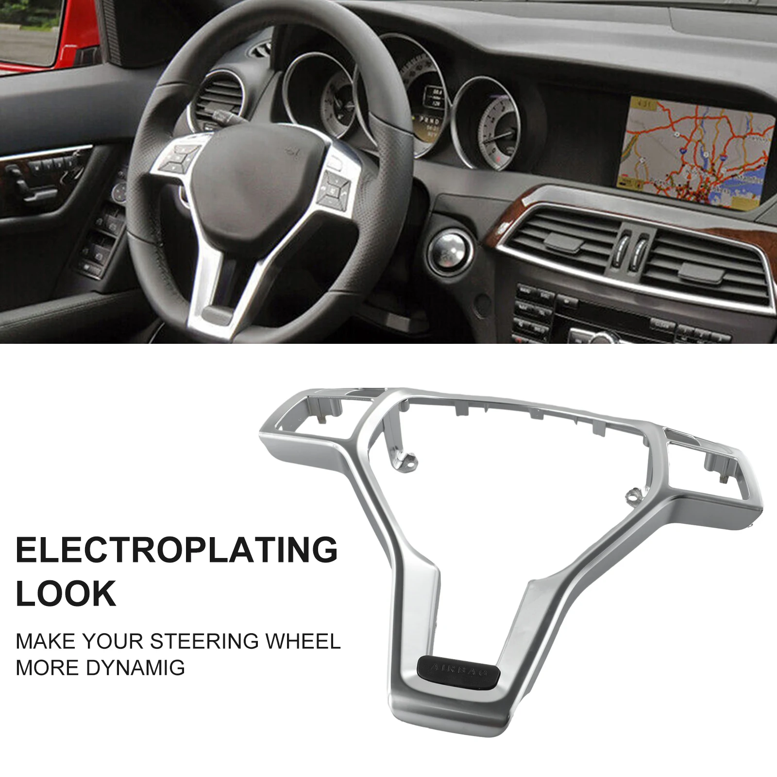 Auto Lenkrad Trim Dekoration Silber ABS Lenkrad Panel Abdeckung Trim Für Mercedes-Benz W204 W212 C E CLA 2012-14 C218