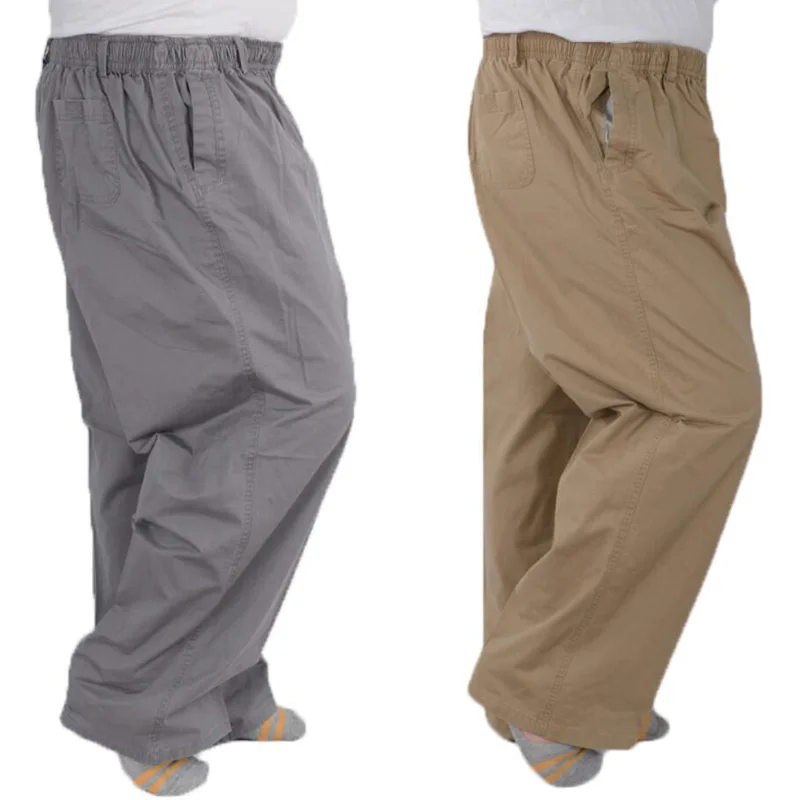 Lente Zomer Mannen Cargo Broek Eenvoudige Katoenen Kaki Stretch Losse 8XL 9XL 10XL 12XL 13XL Broek Big Size Oversize Rechte Broek