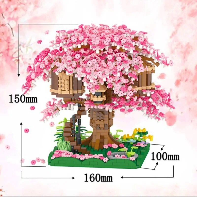 LJ 605 Architectuur Sakura Boomhut Tuin Roze Bloem Plant Veld Mini Diamant Blokken Bakstenen Bouwspeelgoed voor Kinderen geen Doos