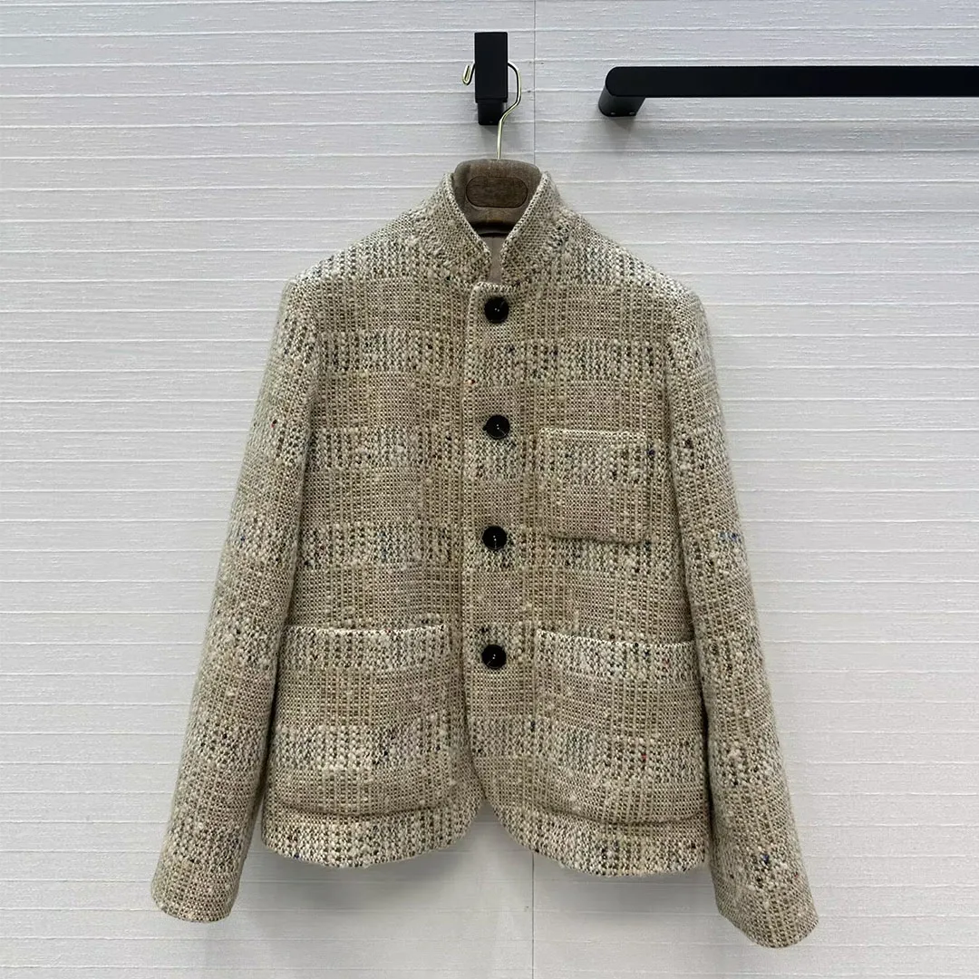 

Old Money Style Winter Wool Blends Woven Plaid Tweed Blazer Suit Women Stand Collar Long Sleeve Button Office Lady Jacket