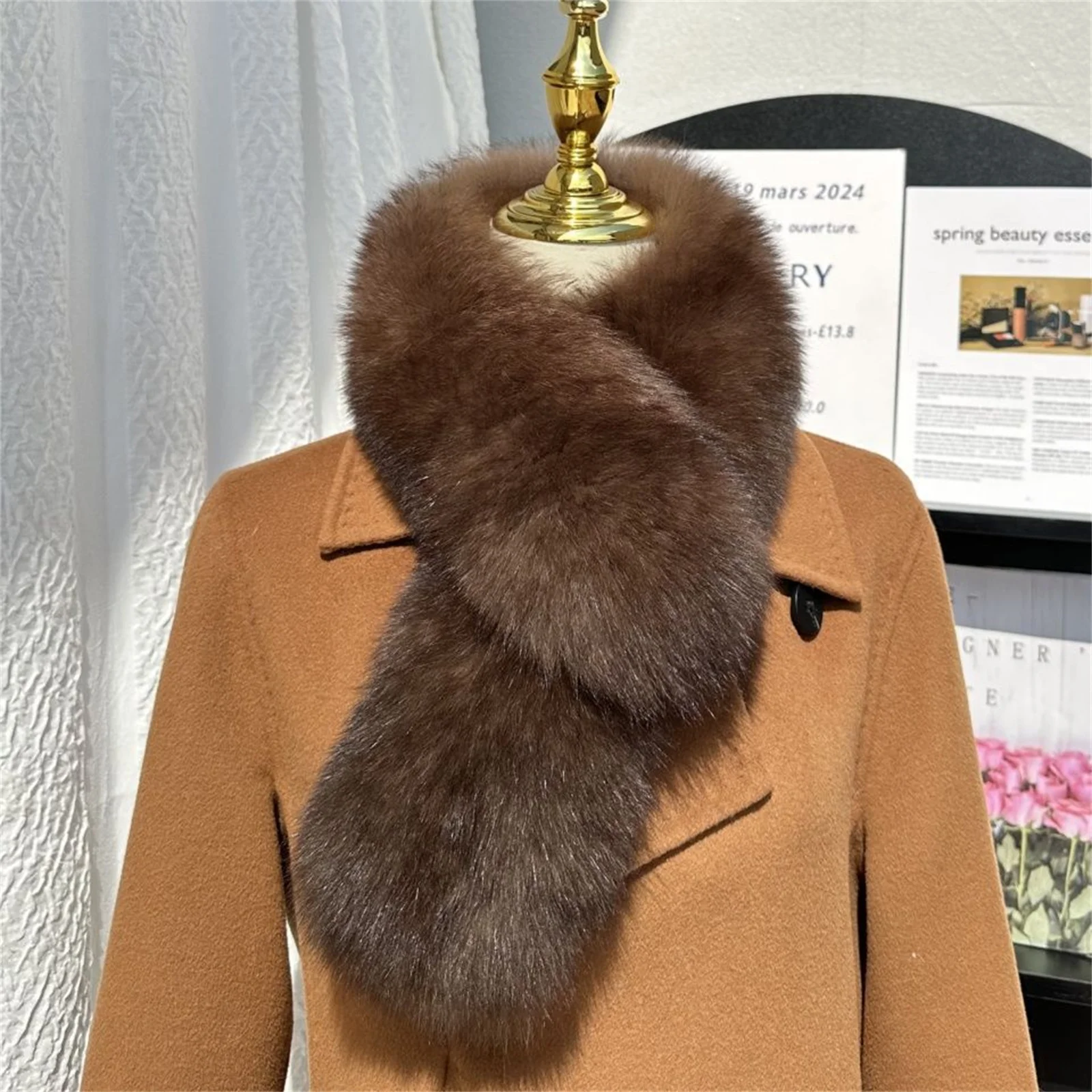 

Зимний теплый шарф-снуд из натурального лисьего меха, однотонный, с внутренней подкладкой из кроличьего меха, женский, роскошный, утолщенный, элегантный, женская шаль