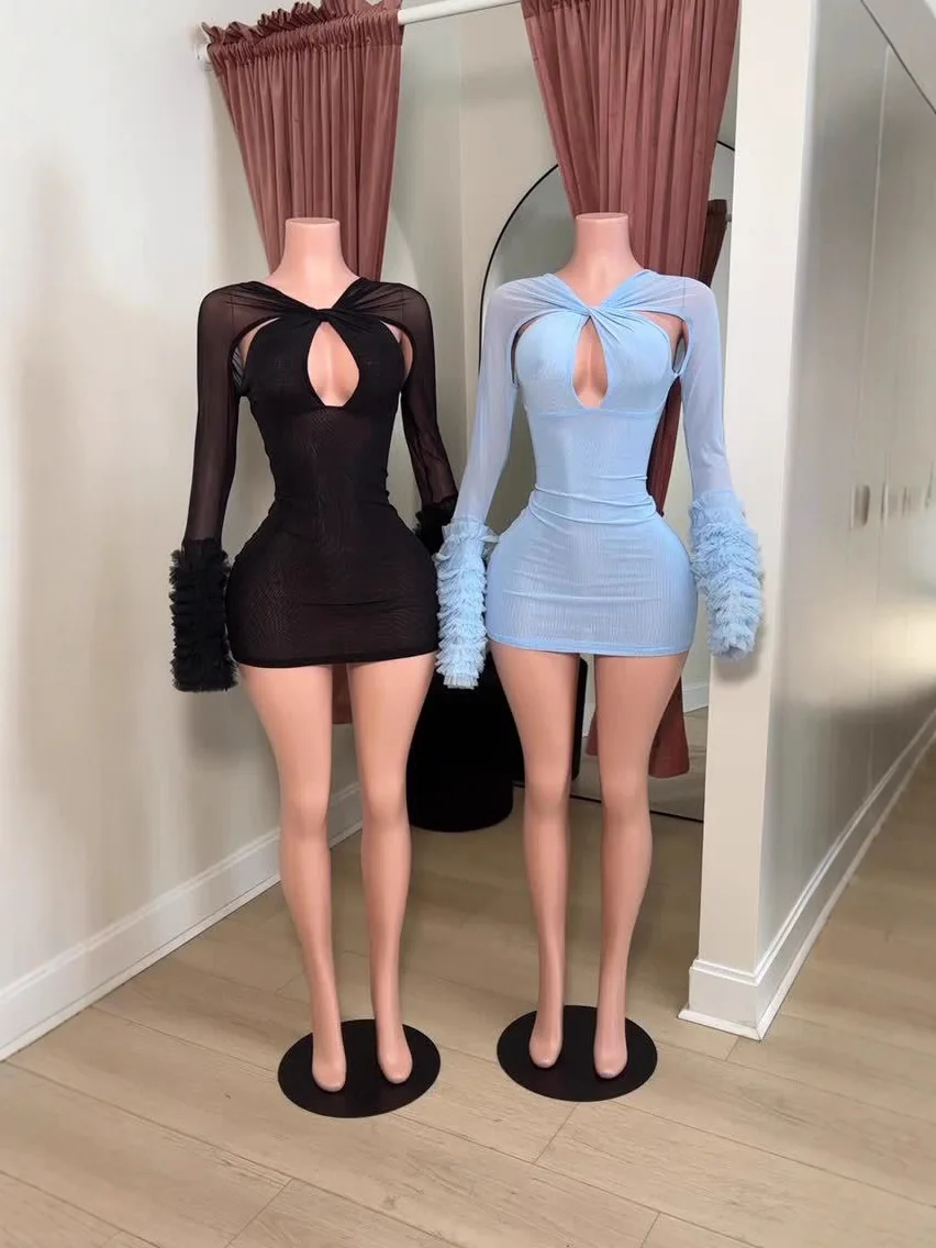 ชุดเดรสตาข่ายเซ็กซี่ ชุดเดรสออกงานกลางคืน 2025 ชุดเดรสสั้นรัดรูปเซ็กซี่สำหรับผู้หญิง ฤดูใบไม้ร่วง ชุดเดรสออกงานปาร์ตี้ ชุดเดรสราตรีหรูหรา ชุดเดรสเว้า