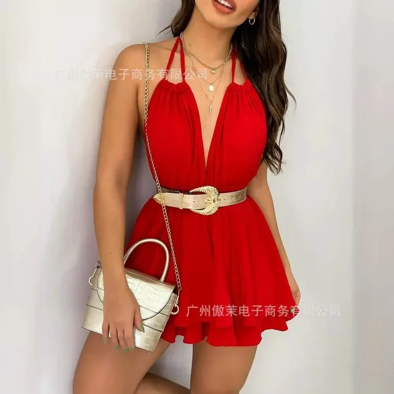 Frühling Sommer Neue frauen Kleidung Einfarbig Sexy Halter Taille Kleid Kein Gürtel