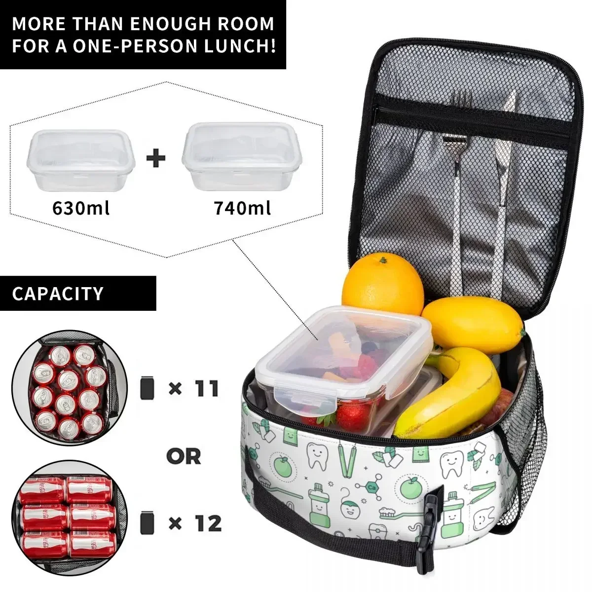 Tooth Teeth Accessories Insulated Lunch Bag Work Theme Storage Food Box Portable Casual Cooler Thermal Lunch Box