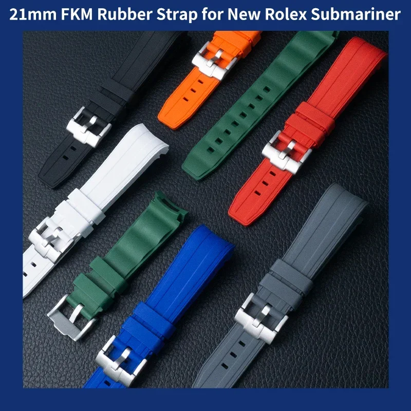 

FKM Fluororubber Rubber watch strap 21mm Waterproof Silicone wristband For submariner DEEPSEA Oysterflex rolex watchband band