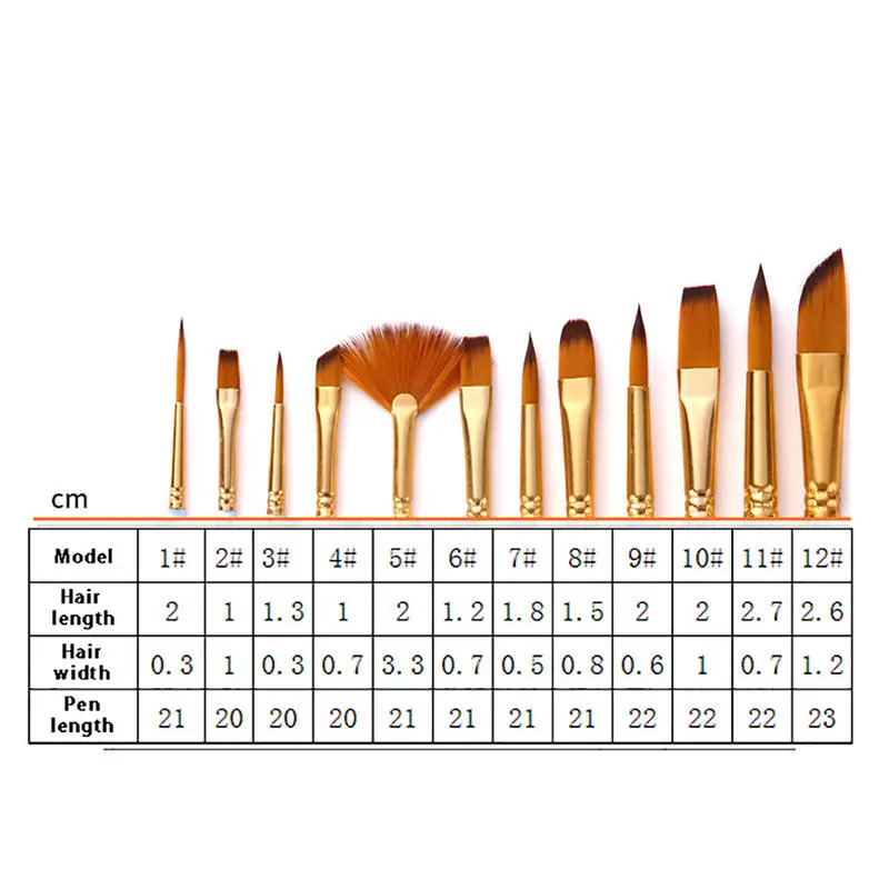 Portable 12 Pcs Painting Brush Set Multipurpose for Canvas Glass Ceramic Durable Bamboo Handle with Pouch Travel Art Supplies