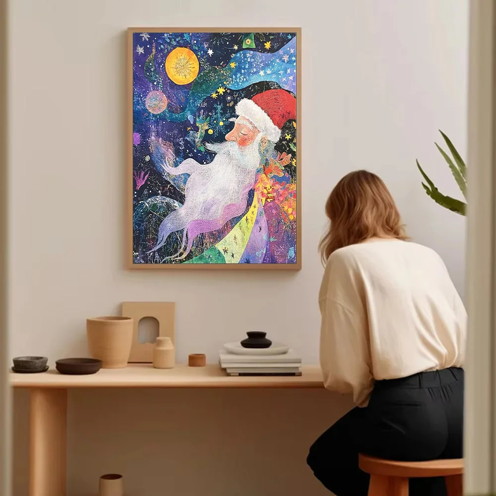 غريب الأطوار سانتا كلوز قماش الفن احتفالي عطلة جدار ديكور سحري عيد الميلاد صورة هدية فريدة ديكور المنزل #5