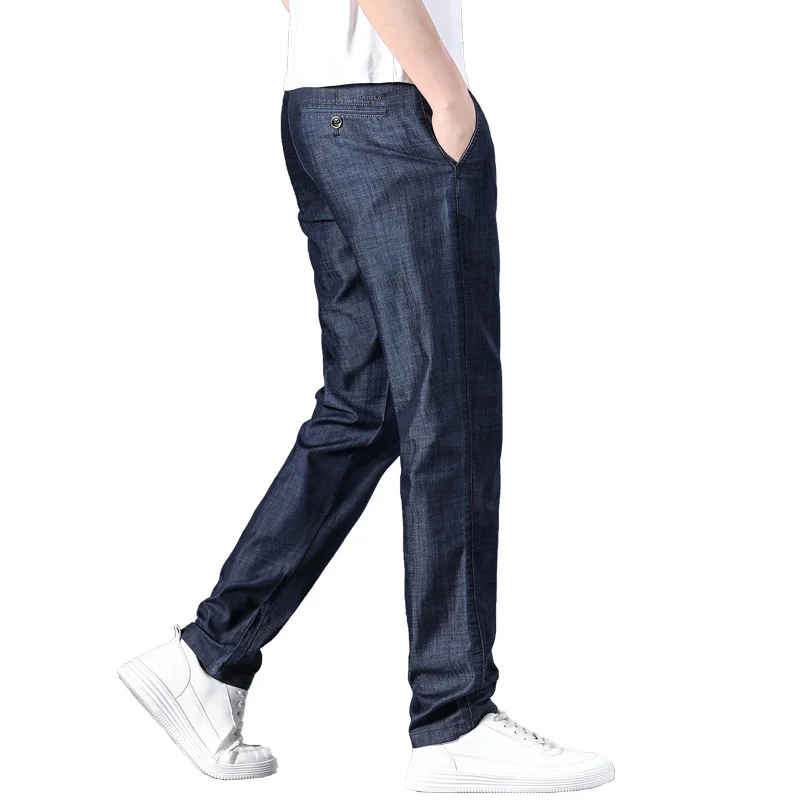 

Ice Silk Fashion Jeans Men Modal Loose Straight Business Pants Mens Summer Thin