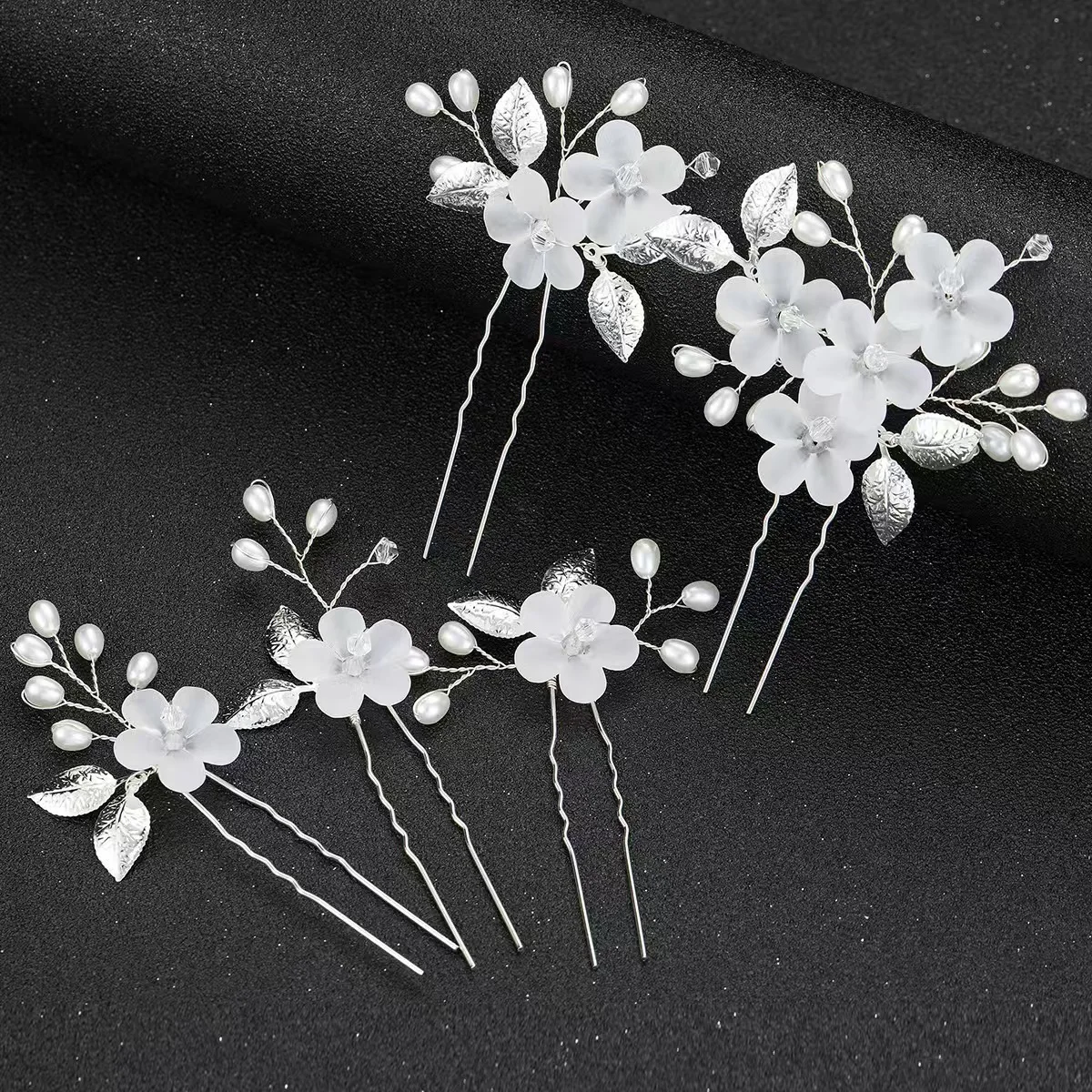 Acrylic Flower and Leaf U-Shaped Hairpin Hair Accessory Bridal Wedding Hair Accessory image 2