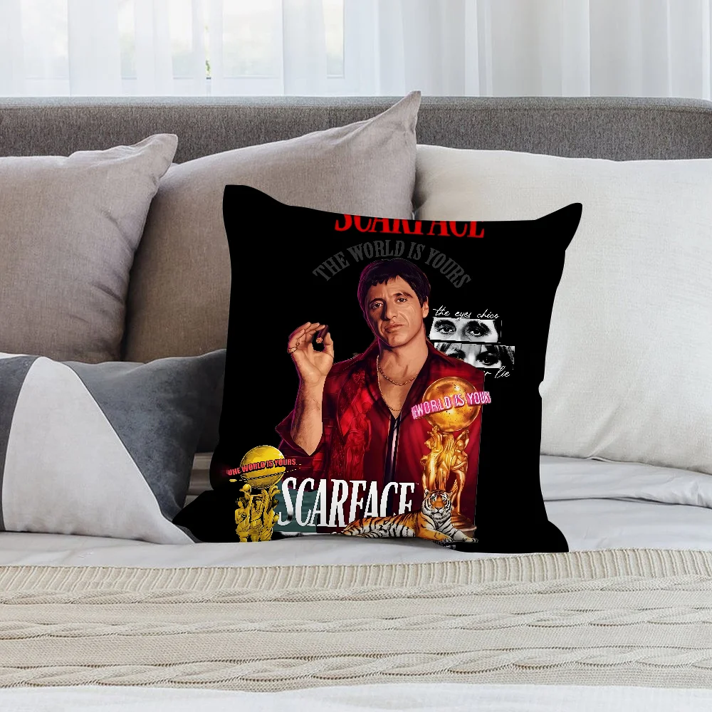 S-Scarface Movie Pillow Case Short Plush Sofa Decorative Gift Home Double-sided Printing Cushion