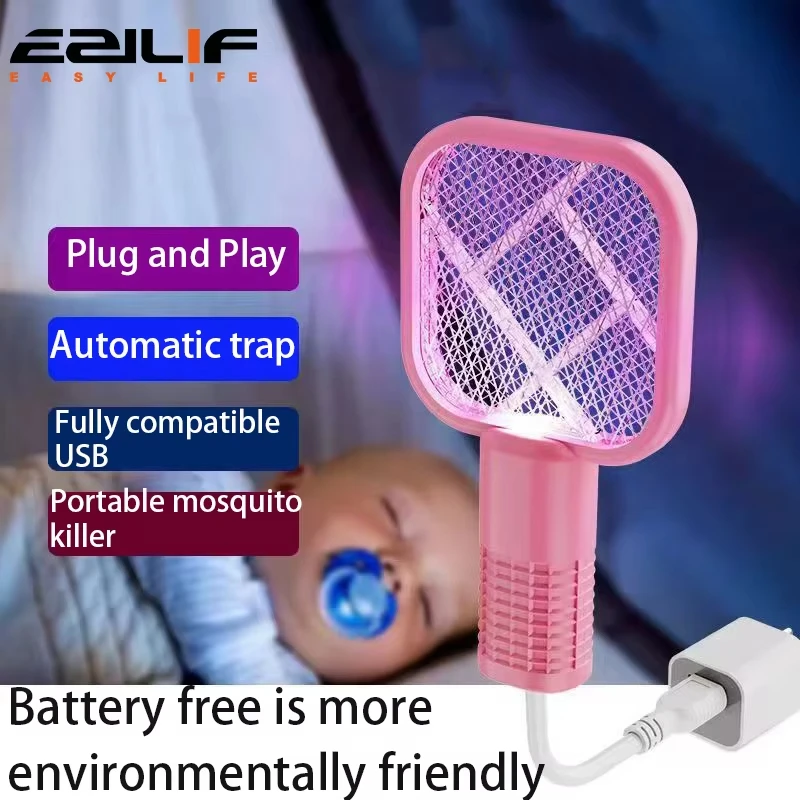 USB Mosquito Swatter Trap Pest Control Electric Shock Mini Mosquito Killer Lamp Summer Portable UV Light Fly Bug Zapper Swatter