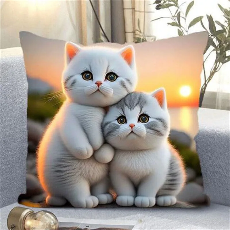 setting sun kitten Print Sofa Cushion Cover Home Car Decoration Pillowcase