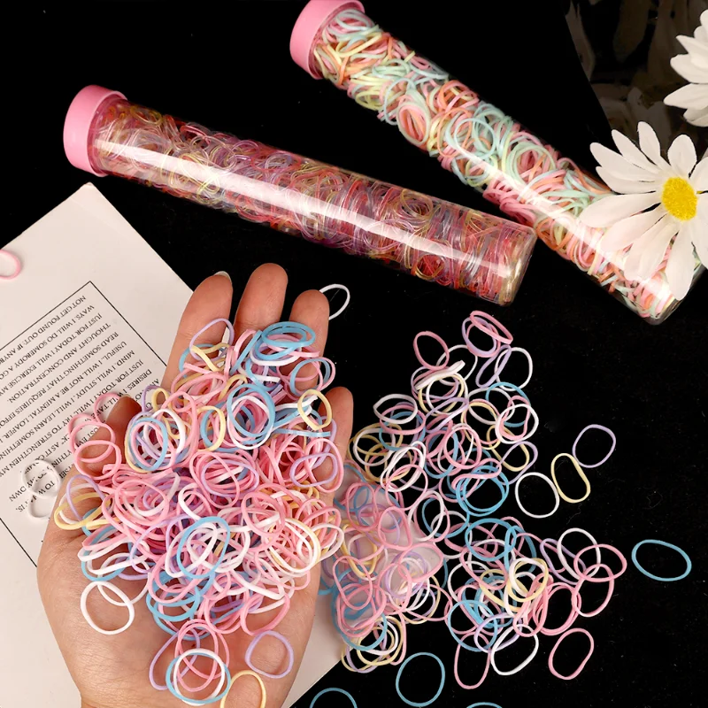 1 can Colorful Disposable Hair Bands Scrunchie for Kids Girls Elastic Rubber Band Ponytail Holder Hair Accessories Hair Ties