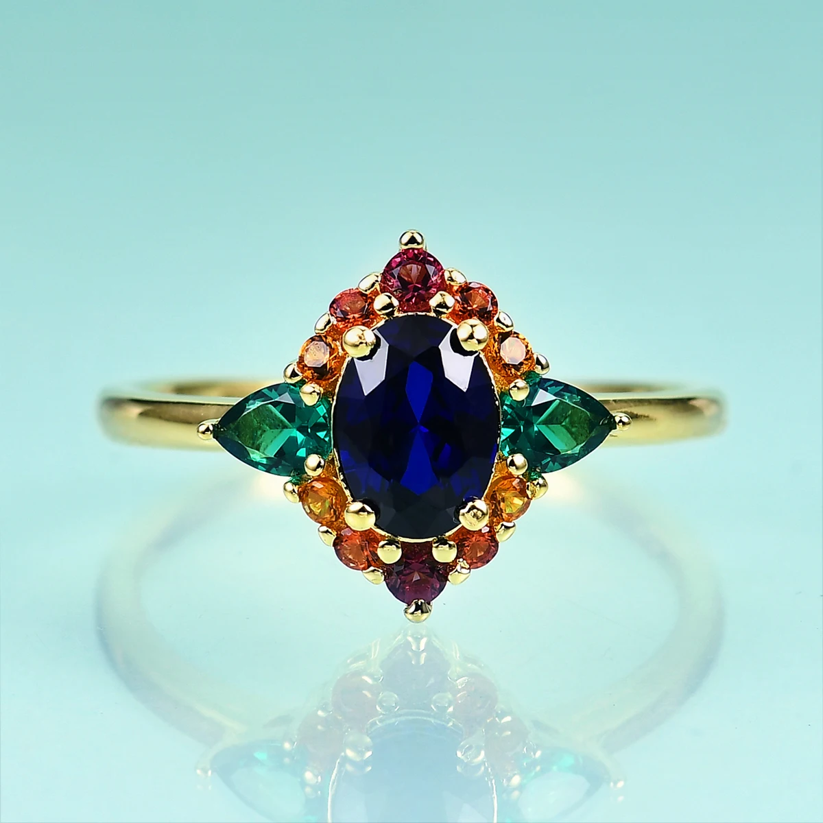 

Gem's Beauty 14K Gold Filled 925 Sterling Silver Halo Ring Lab Sapphire Emerald Garnet Citrine Mixed Original Design Rings