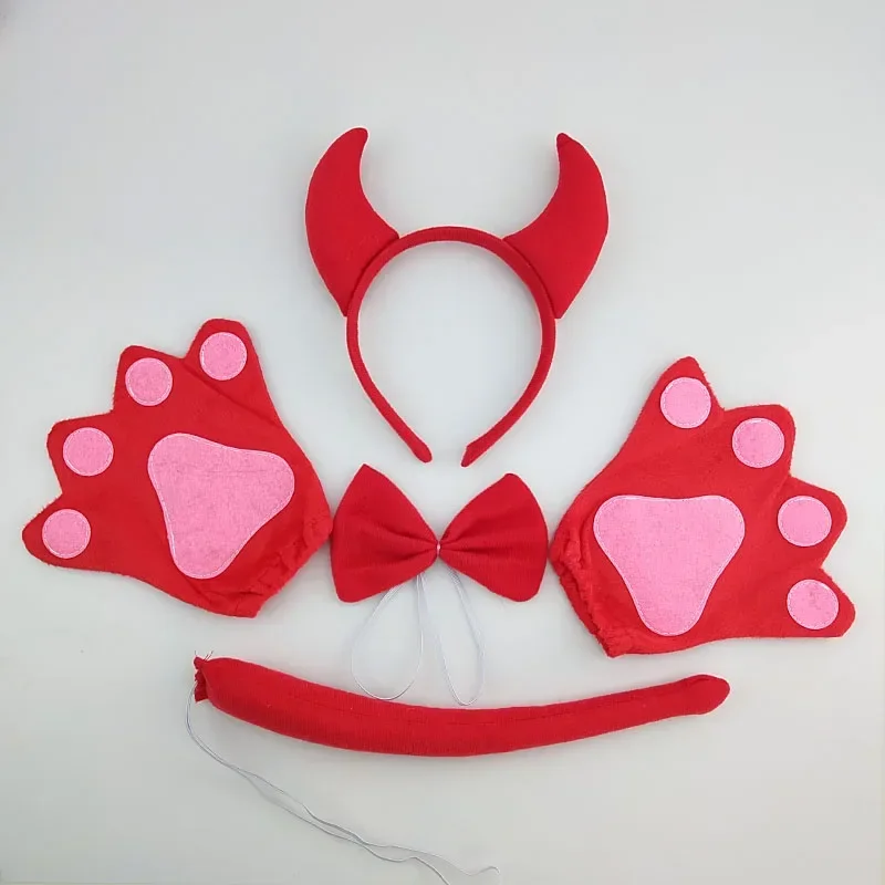 Diadema con orejas malvadas de demonio para fiesta de niños y adultos, pajarita, patas de cola, bandas para el pelo de animales, disfraz de cumpleaños y Halloween, Cosplay