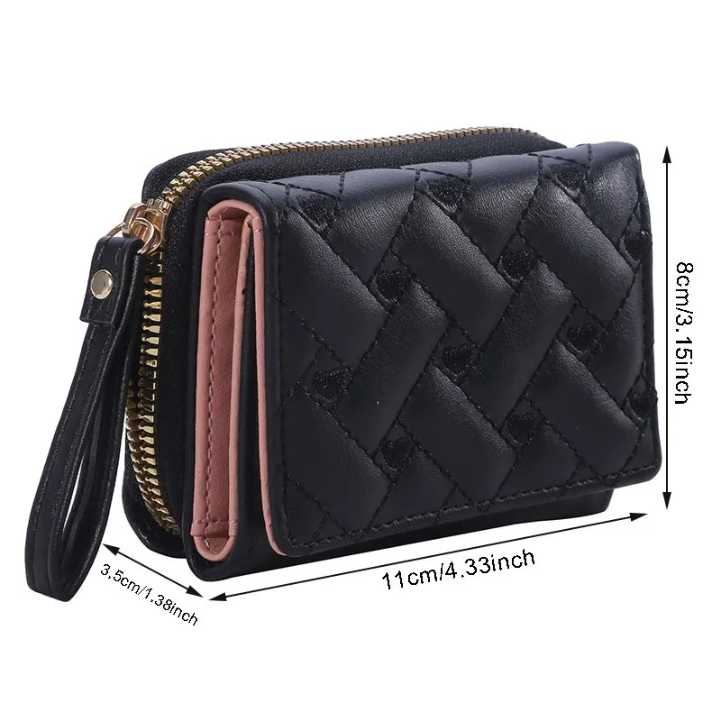 Women Wallet Tri Fold Card Bag PU Multi Objects Pocket Short Fashion Embroidered Love Pattern ulti-card Slot Coin Purse 2024 NEW