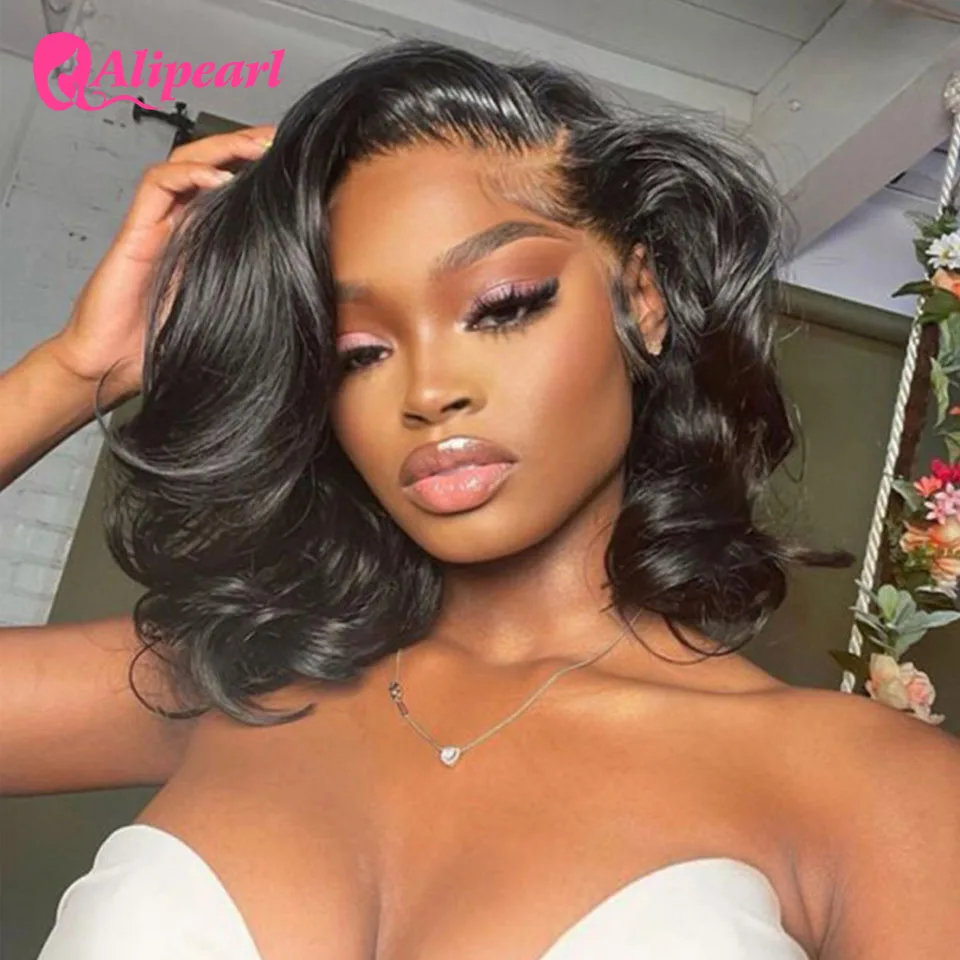 

Alipearl Loose Body Hairstyle 13x4 Human Hair Short Bob Wig Side Part Bouncy Full Lace Front Wig Pre pluck Bleach Knots