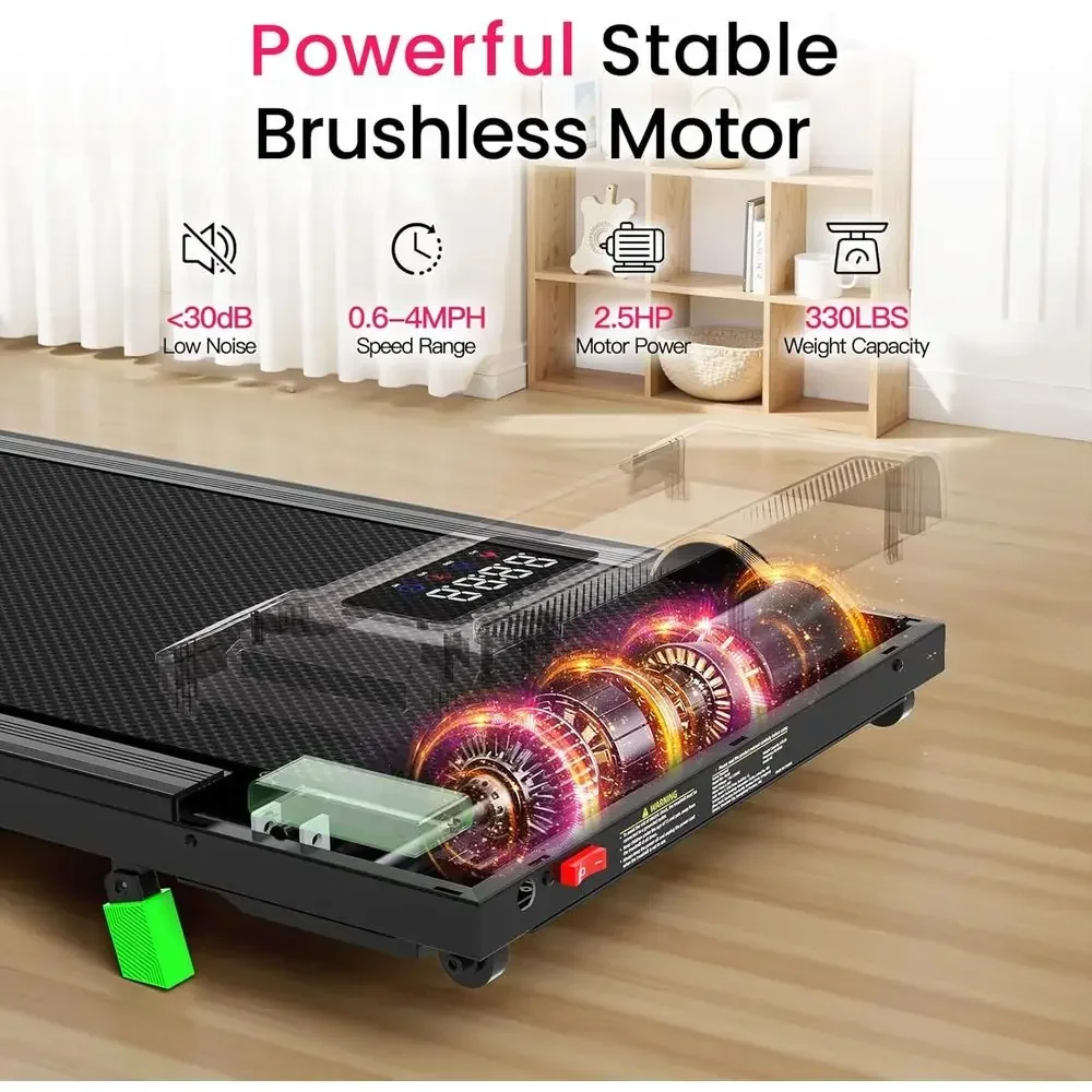 Compact 2.5HP Mini Treadmill - Portable Desk Under, 330lbs Capacity, with Remote for Home Office Use