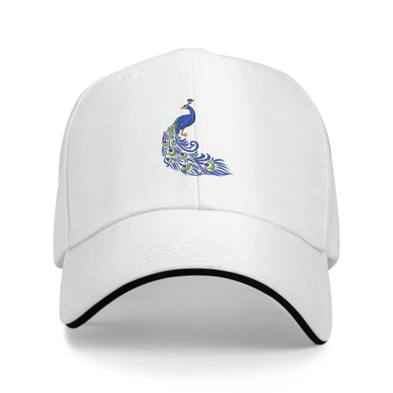 Peacock Adjustable Women Men Back Closure Caps Washed Sandwich Caps Sports Outdoor Baseball Hat