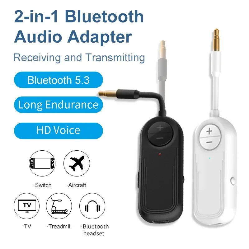 Bluetooth 5.3 Audio Transmitter and Receiver 2 In 1 Wireless 3.5mm Aux Audio Adapter Bluetooth Transmitter for TV Car Headphones 