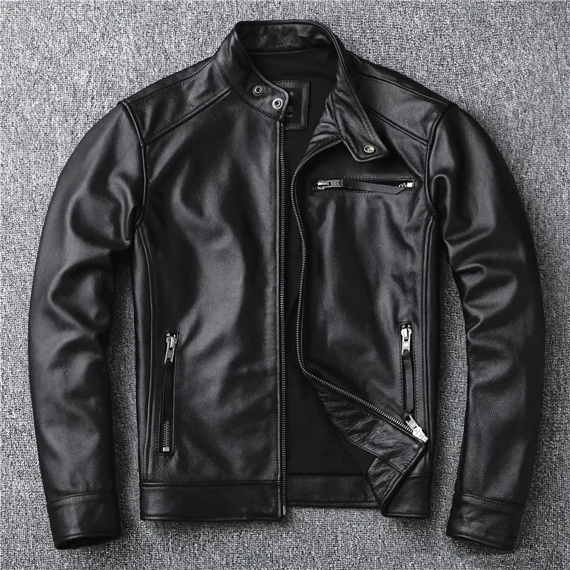 YR!Super sales.Classic Motor Rider genuine leather jacket.slim fit cowhide coat.Mens fashion real jacket.Asian size