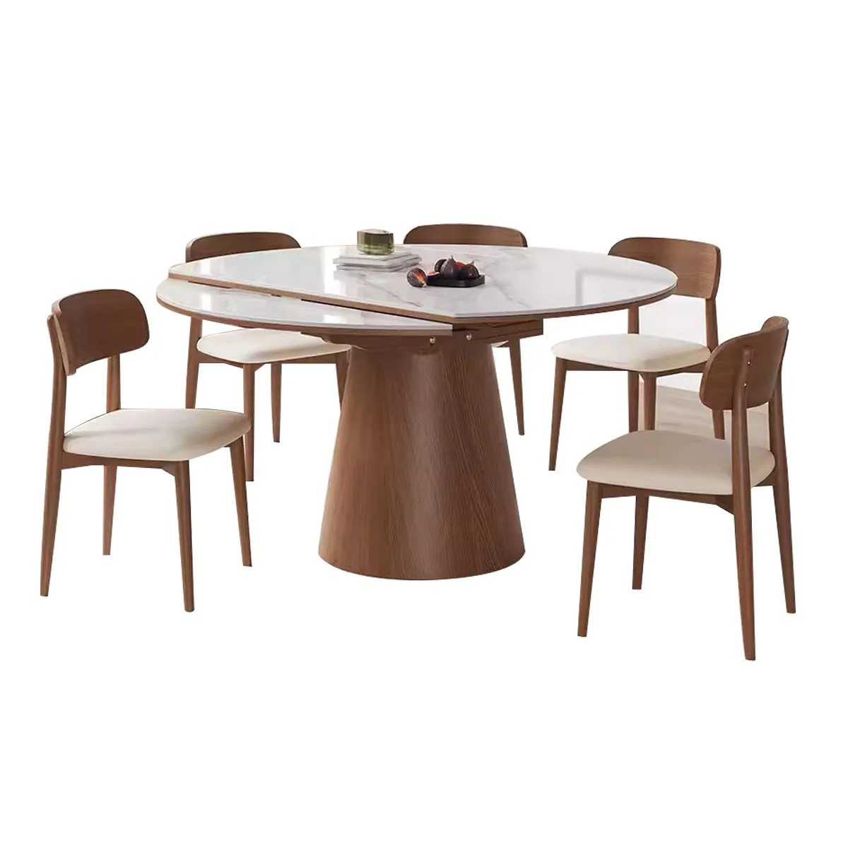 xx-New Modern Round Rock Plate Solid Wood Retractable Foldable Induction Cooker Dual-Use Dining Table for Household*