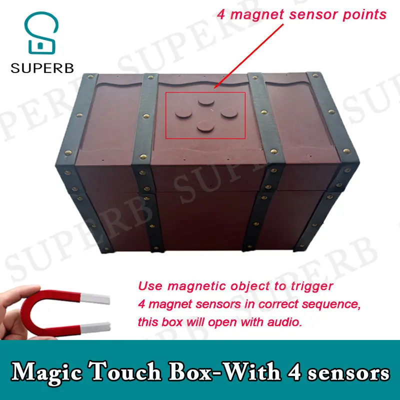 Escape Room Touch Box with 4 Magnet Sensors Prop 2023 New Prop 4 Magnet Sensors Sequence Magic Box Prop Magic Wand to unlock