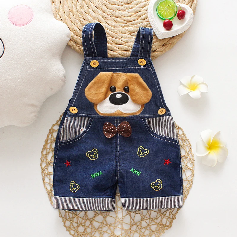 DIIMUU Children Overalls Shorts Boys Girls Denim Jumpsuits Toddler Cartoon Casual Jeans Fashion Playsuits Baby Bottom Clothing