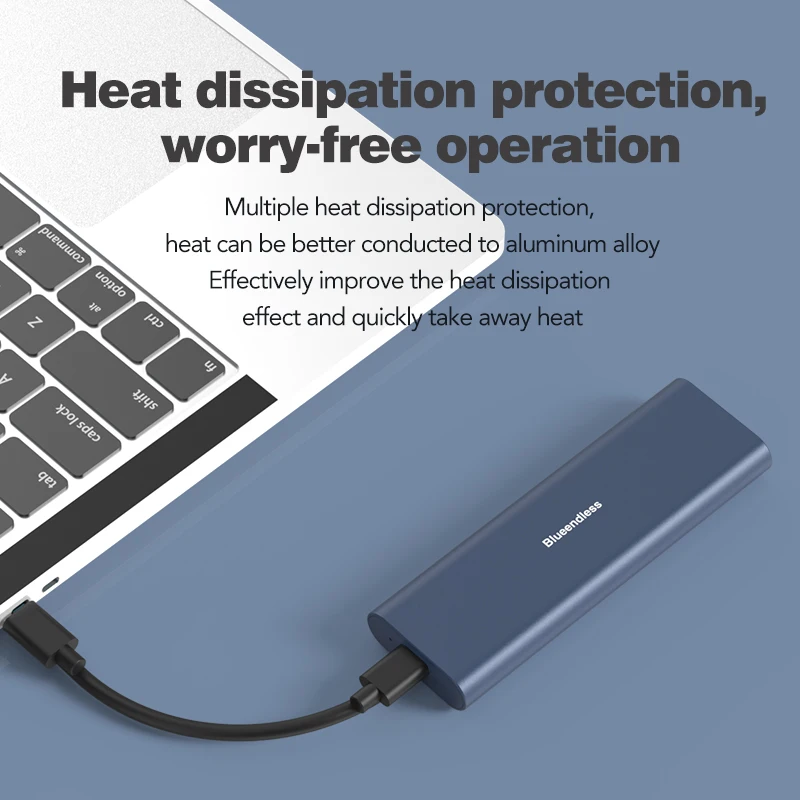 Blueendless ที่มีสีสัน Anuminum สำหรับ M.2 SATA PCIe ภายนอก Enclosure NVME Sata เครื่องมือฟรีแบบพกพา SSD