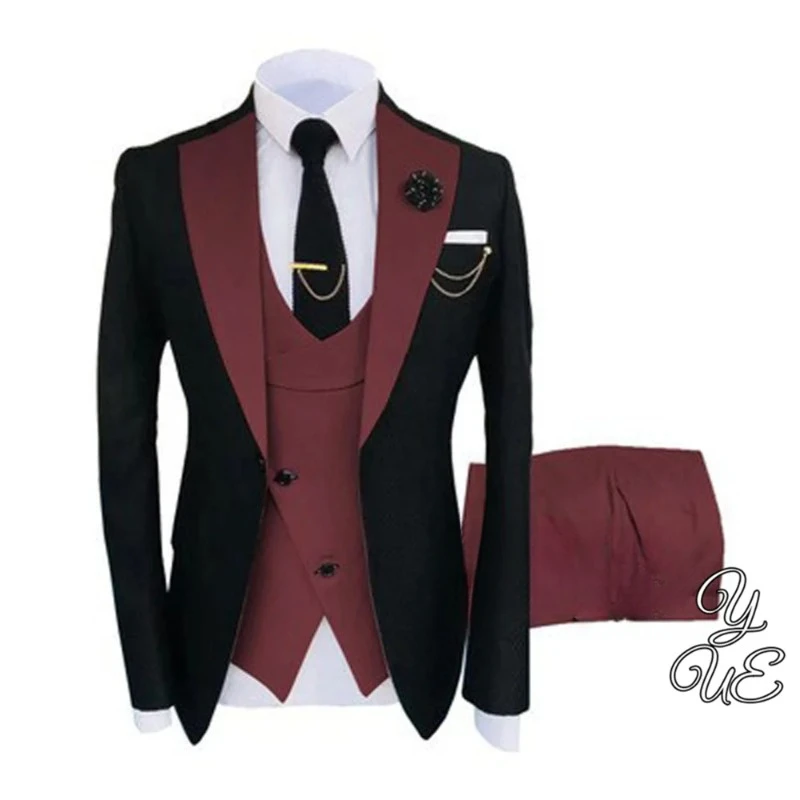 Classic Slim Fit Men's Set 2024 Casual New Groom Wedding Set Tailcoat 3-piece Groom Set