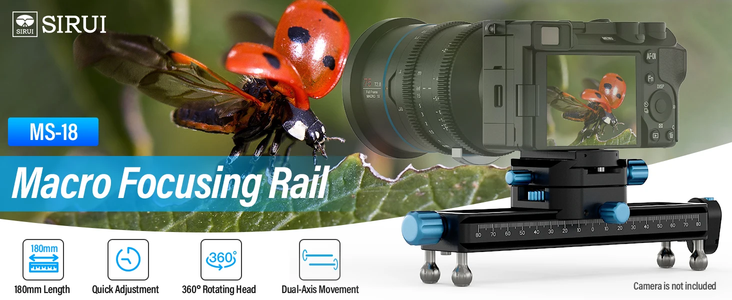 SIRUI MS18 Stativ-Makro-Fokusschiene, Schnellverstellbare Nah- und Makrofotografie Präzisions-Fokusschiene 360° ° Drehbarer Kopf – Detail 1