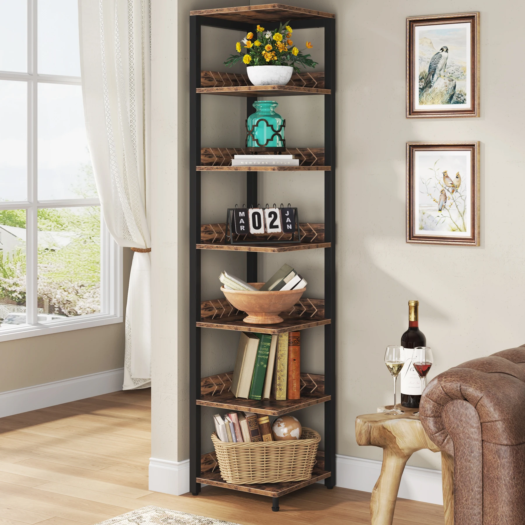 Tribesigns 6-Tier Corner Shelf, 76.77-Inch Tall Narrow Bookshelf Storage Rack, Etagere Shelves Display Stand for Small Spaces