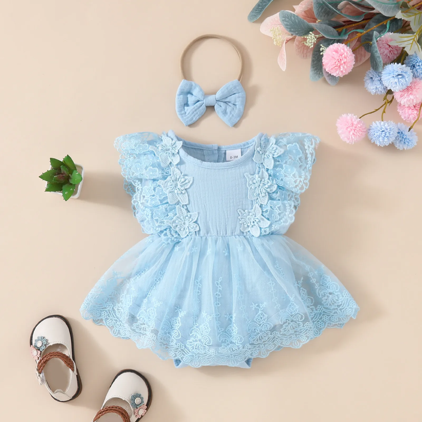 2Pcs Baby Girls Summer Clothes 2024 Pink Floral Lace Bodysuit Dress For Newborns Girl Romper Baby Onesie Infants Costume 0-18M