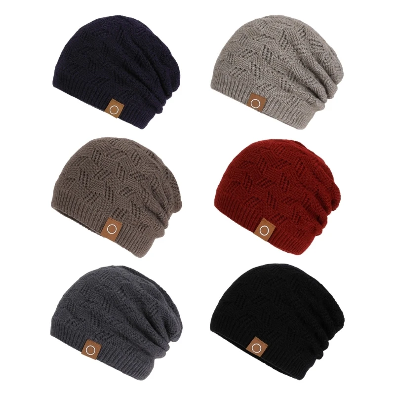 X5XA Warm Slouch Hat with Textured Design, Fleece Lined Brimless Hat for Adult Men Everyday Wear, Cold Weather Outdoor Activity