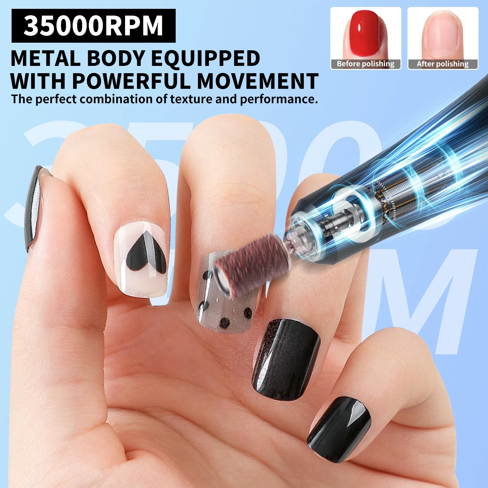 35000RPM 전기 네일 드릴 충전식 네일 드릴 비트 매니큐어 키트 네일 폴리싱 살롱 도구 용 전기 네일 드릴