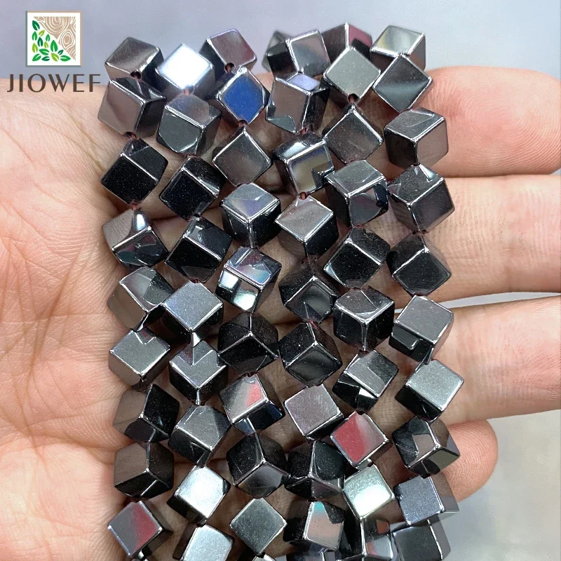 4/8mm Natural Stone Smooth Oblique Cube Hematite Loose Beads for Jewelry Making DIY Handmade Bracelet Accessories 15'' Inch