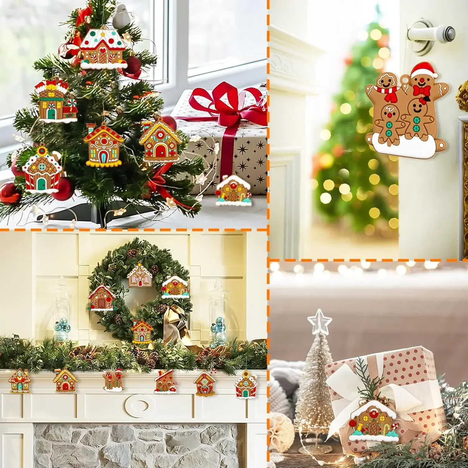 Adornos de hombre de jengibre para árbol de Navidad, figuras de pan de jengibre de plástico surtidas, adornos, decoraciones colgantes para árbol de Navidad