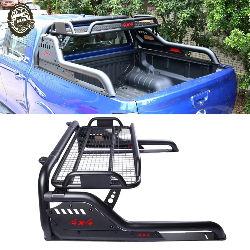

Extended Truck Bed Rack Steel High Roll Bar Cage Luggage Basket Carrier Custom for Pickup Trucks