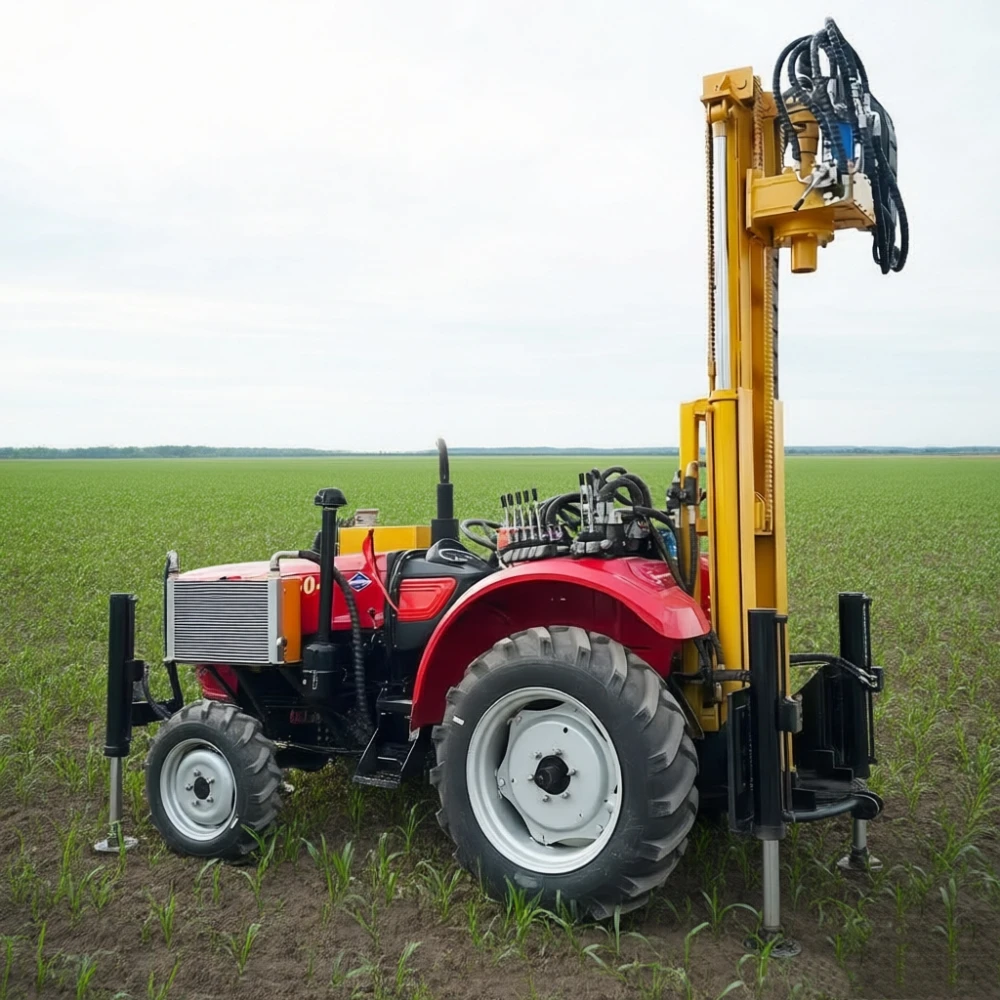 

Портативная буровая установка DTH для трактора, 200 м, для бурения ирригационных и шахтных скважин, с буровыми долотами и штангами